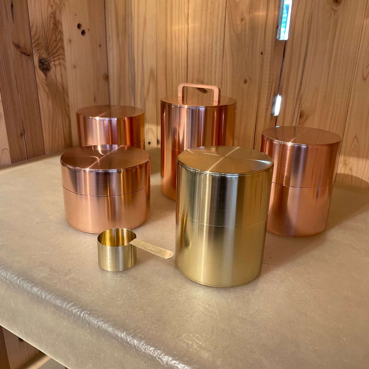 Copper Tea Caddy 200g
with coffee spoon