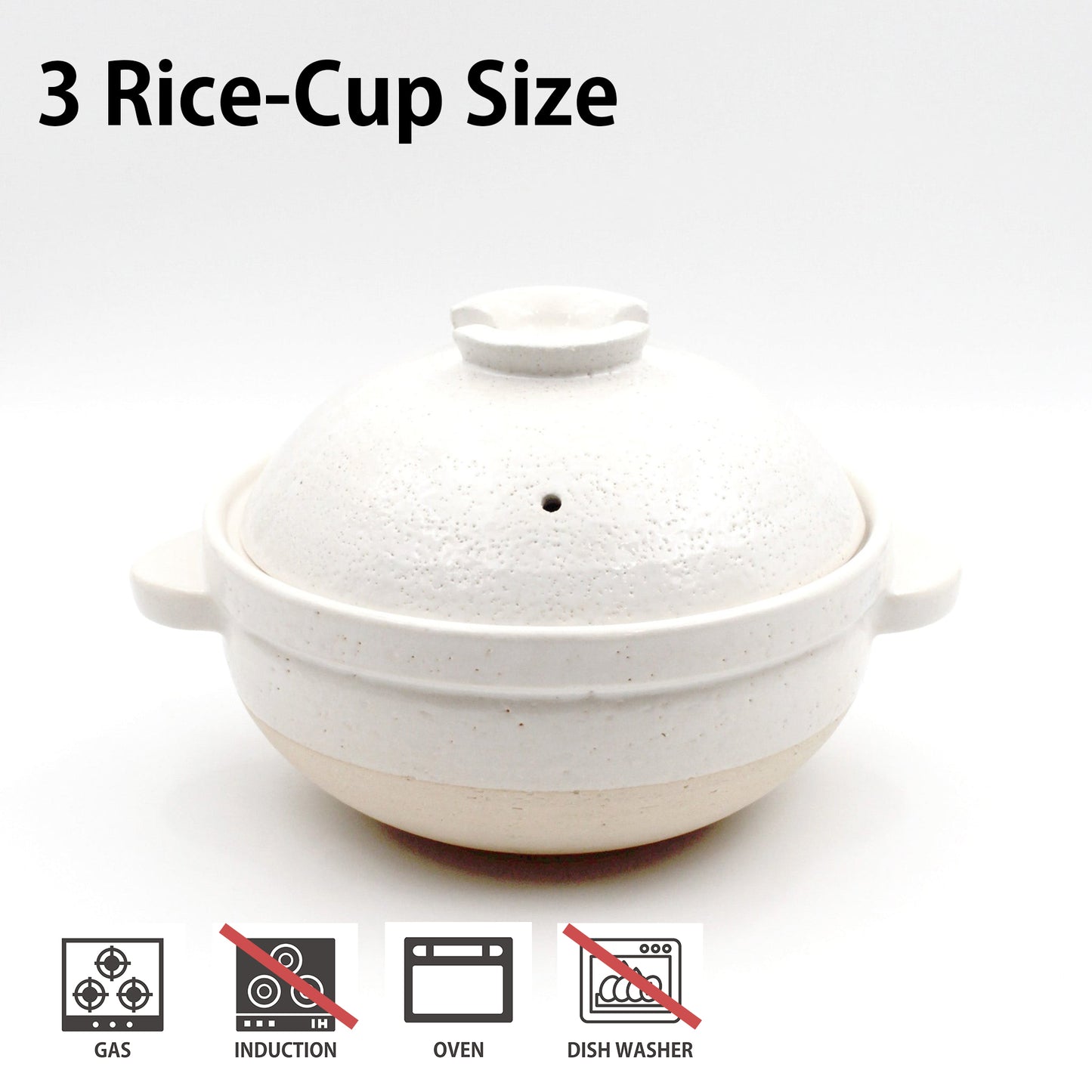 Double-Lid Donabe Rice Cooker 【Kamado-san】3 Rice-Cup Size WHITE