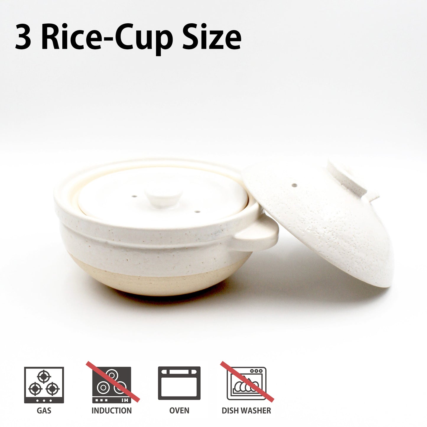 Double-Lid Donabe Rice Cooker 【Kamado-san】3 Rice-Cup Size WHITE