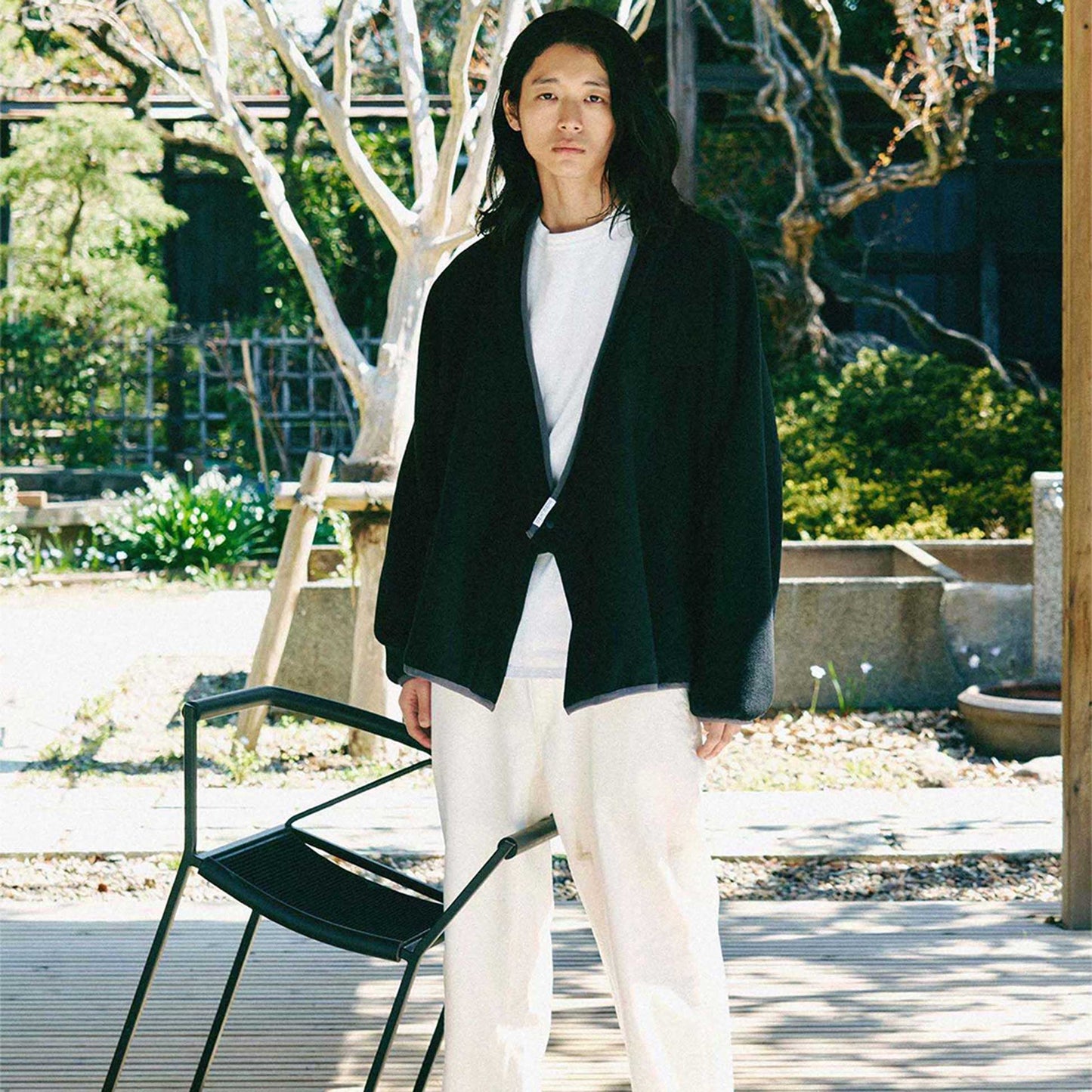 y-COLLAR FLEECE JACKET BLACK L