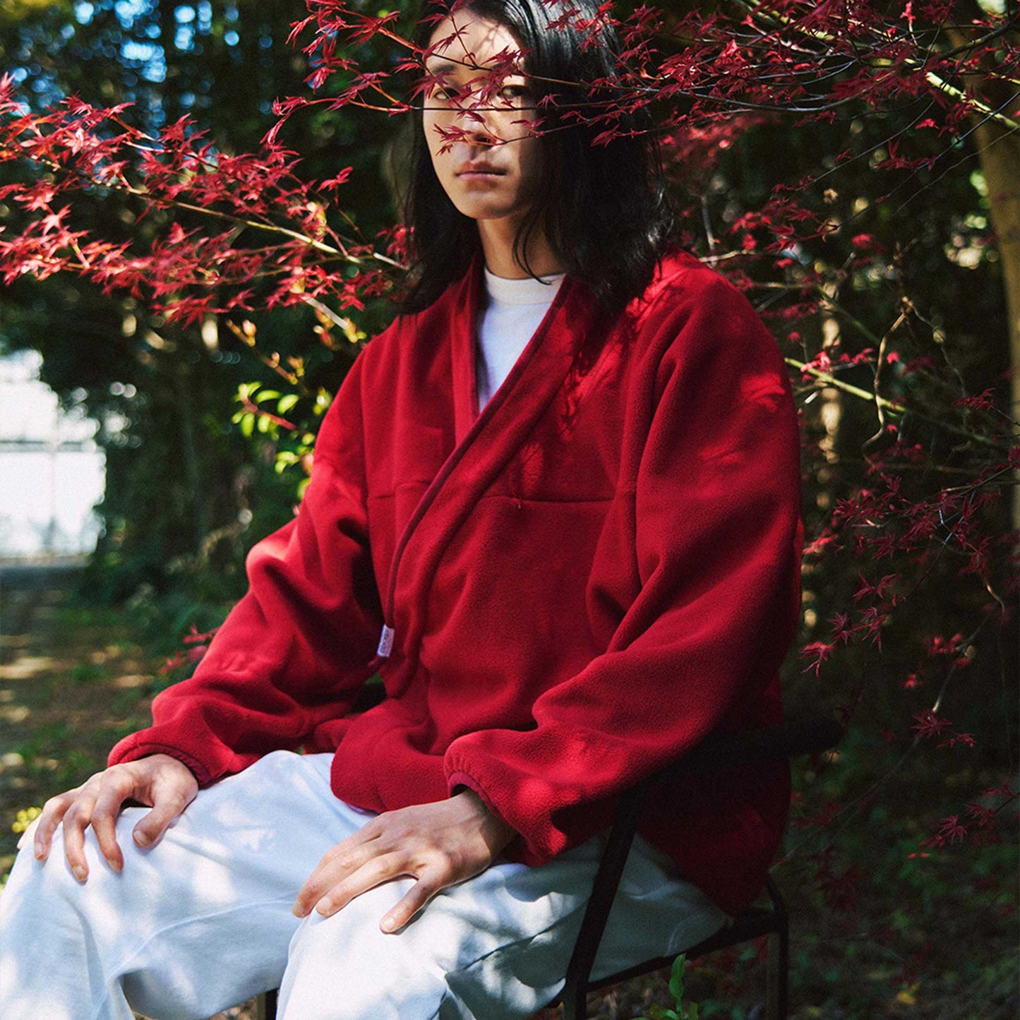 y-COLLAR FLEECE JACKET RED L