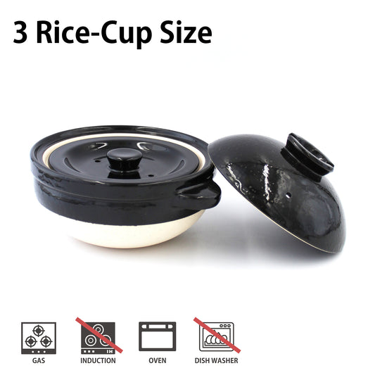 Double-Lid Donabe Rice Cooker 【Kamado-san】3 Rice-Cup Size