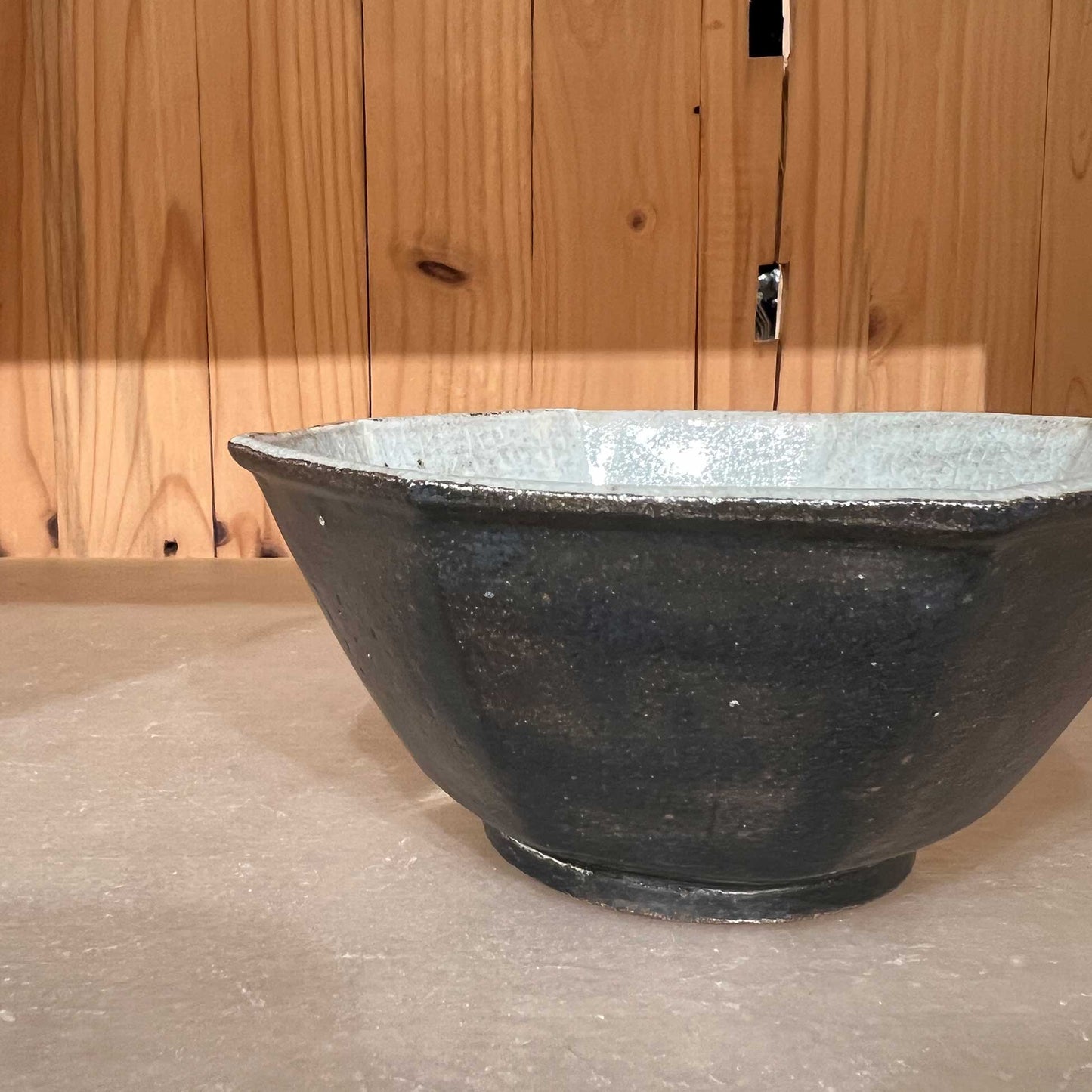Octagonal Bowl Mishima Black Glaze 511A_Mutsuhiko Shimura