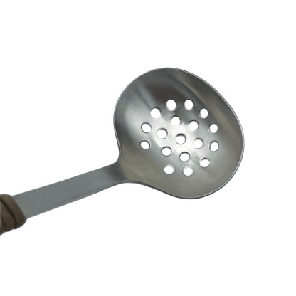 Close-up of the seamless minimalist hole design on AIZAWA small stainless steel ladle