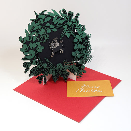 Christmas Card (Wreath) Metallic Green
