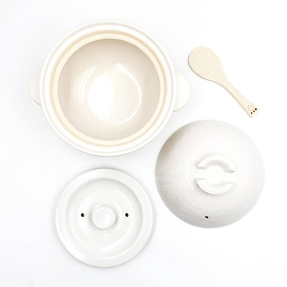 Double-Lid Donabe Rice Cooker 【Kamado-san】3 Rice-Cup Size WHITE