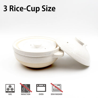Double-Lid Donabe Rice Cooker 【Kamado-san】3 Rice-Cup Size WHITE
