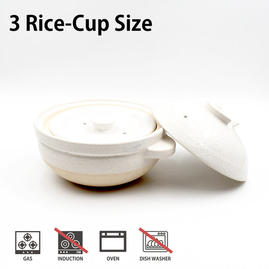 Double-Lid Donabe Rice Cooker 【Kamado-san】3 Rice-Cup Size WHITE