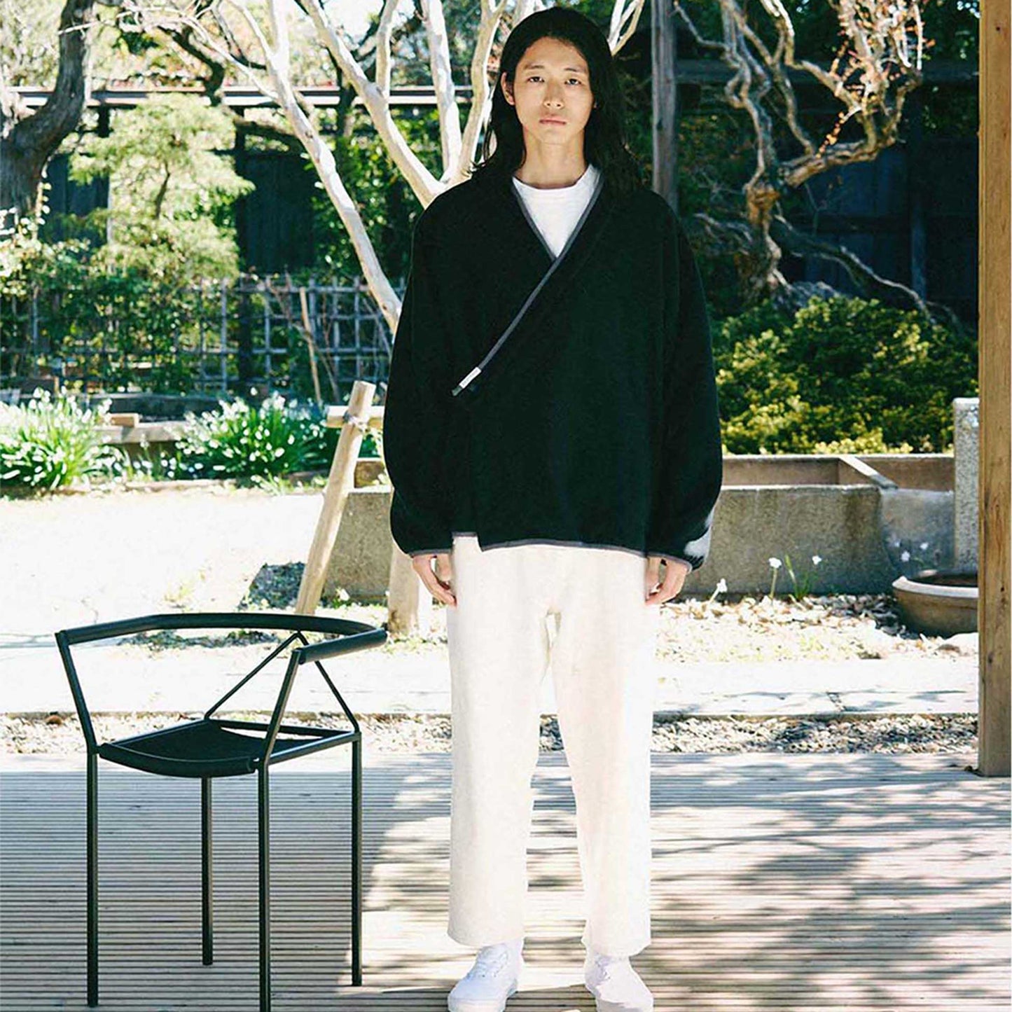 y-COLLAR FLEECE JACKET BLACK M