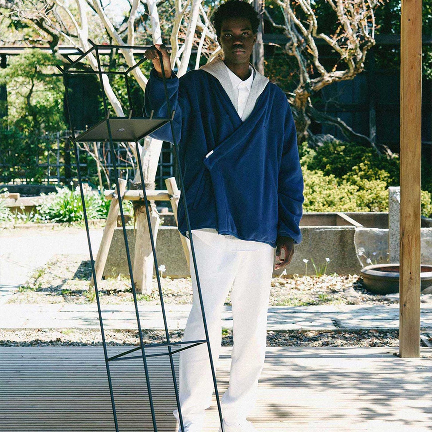 y-COLLAR FLEECE JACKET NAVY L