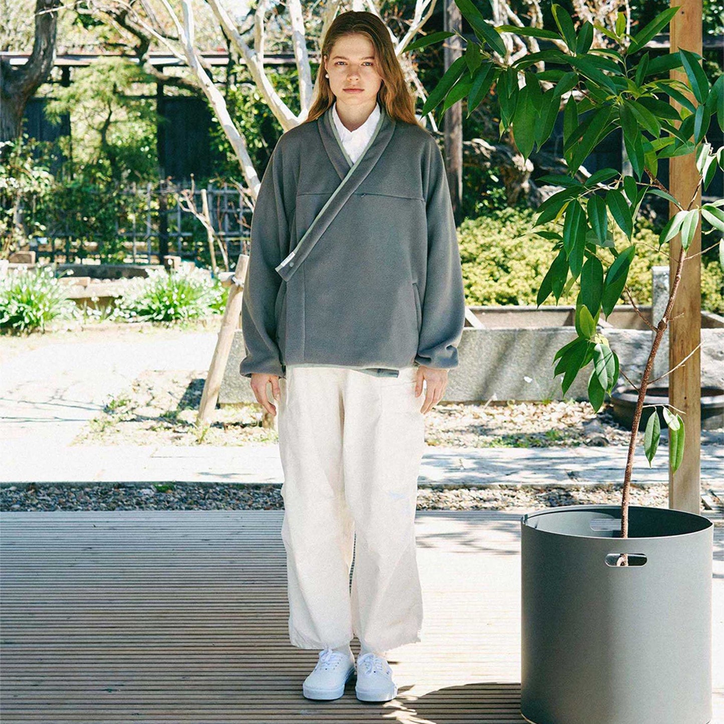 y-COLLAR FLEECE JACKET GRAY L