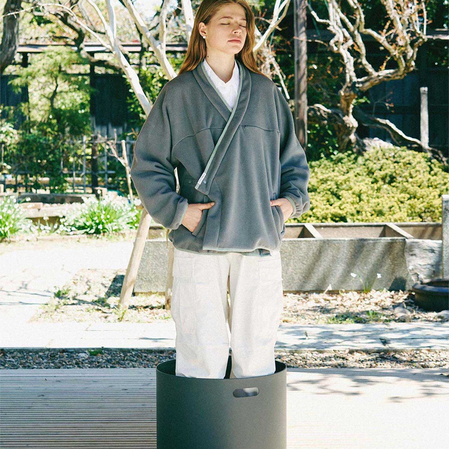 y-COLLAR FLEECE JACKET GRAY M