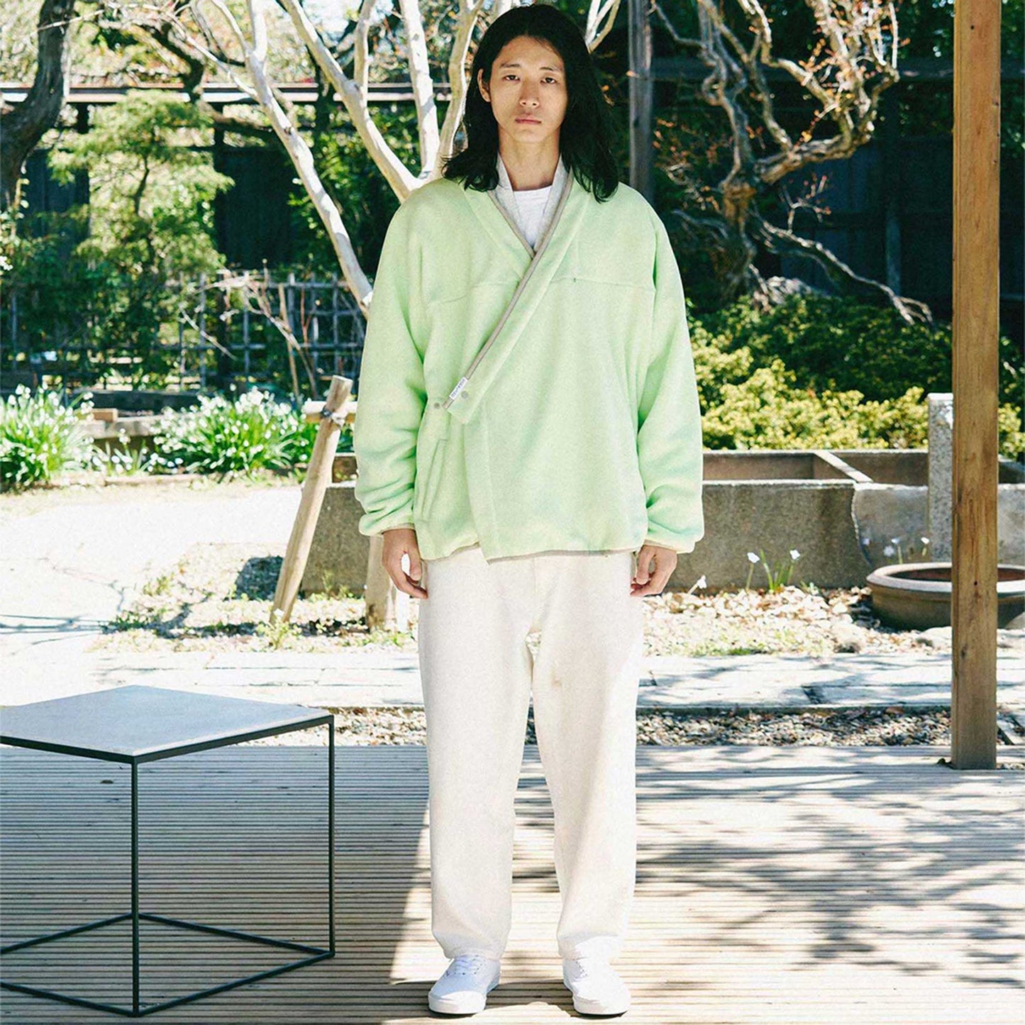 y-COLLAR FLEECE JACKET LIME L