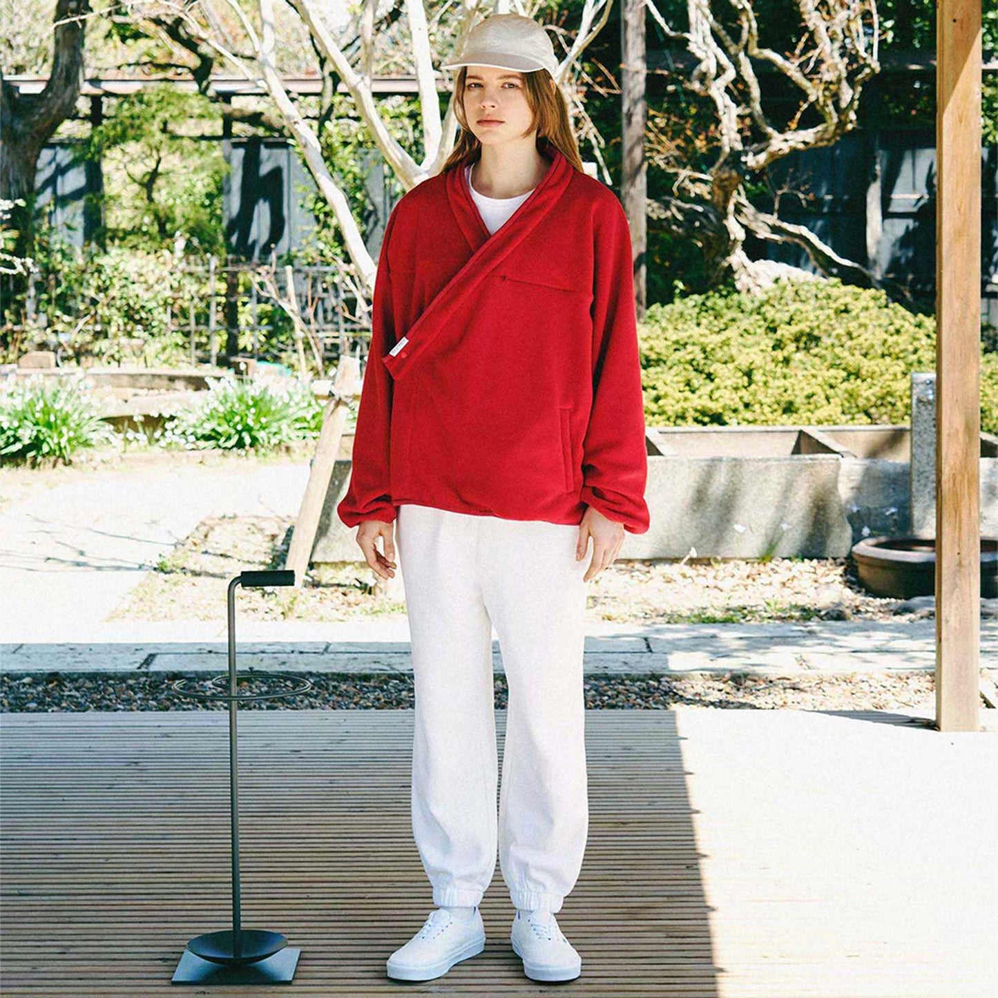 y-COLLAR FLEECE JACKET RED L