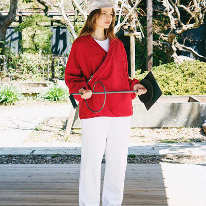 y-COLLAR FLEECE JACKET RED M