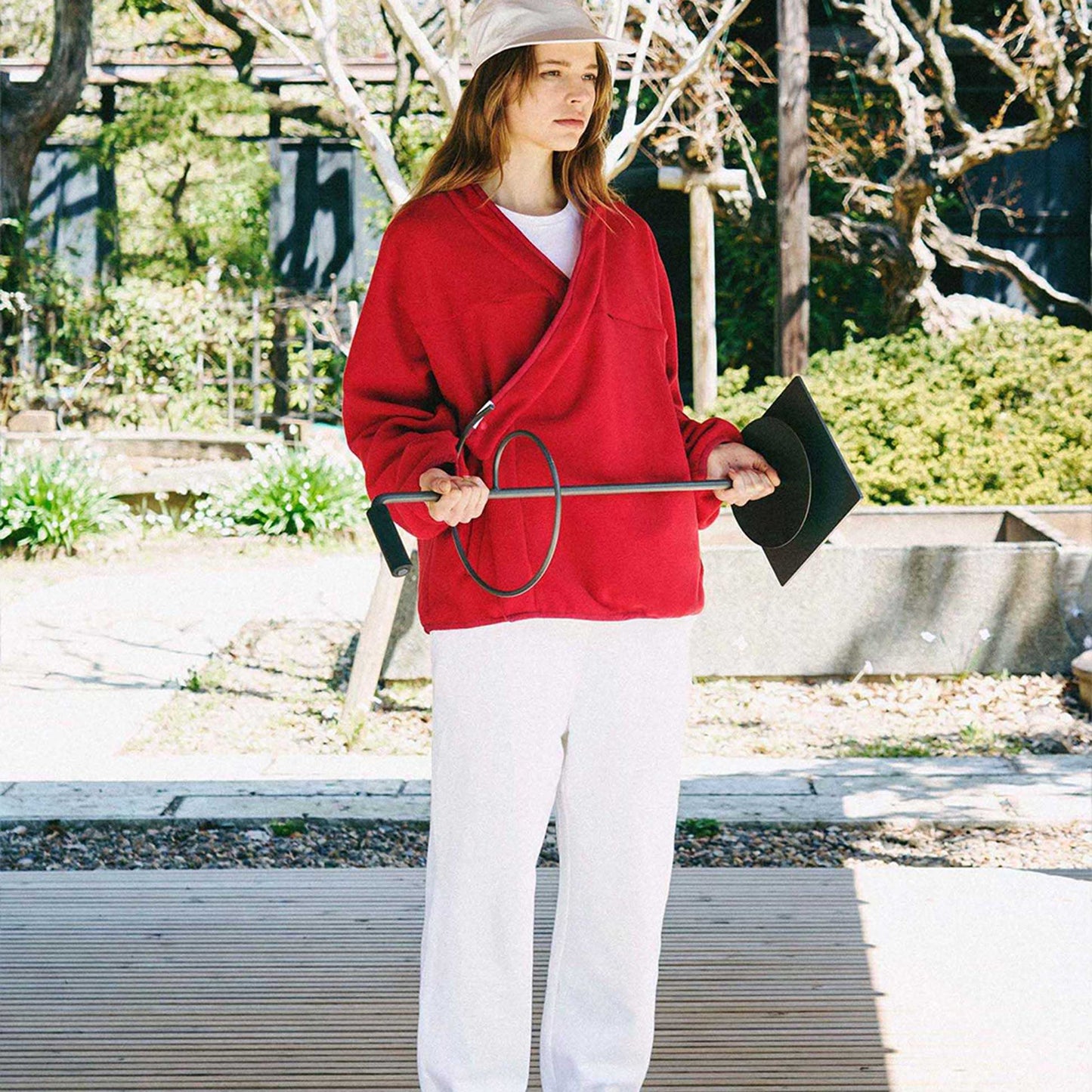 y-COLLAR FLEECE JACKET RED L